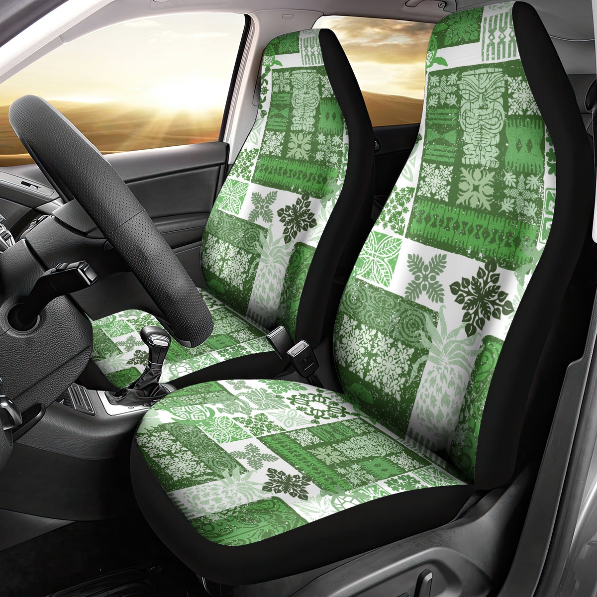 Hawaiian Quilt Car Seat Cover Tiki Tropical Retro Green Version - Wonder Print Shop