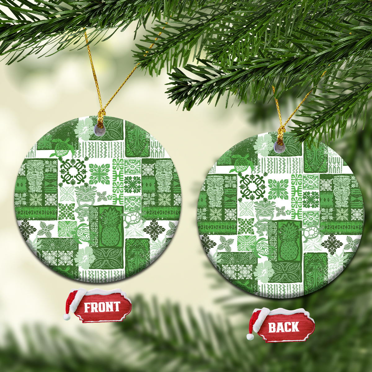 Hawaiian Quilt Ceramic Ornament Tiki Tropical Retro Green Version - Wonder Print Shop