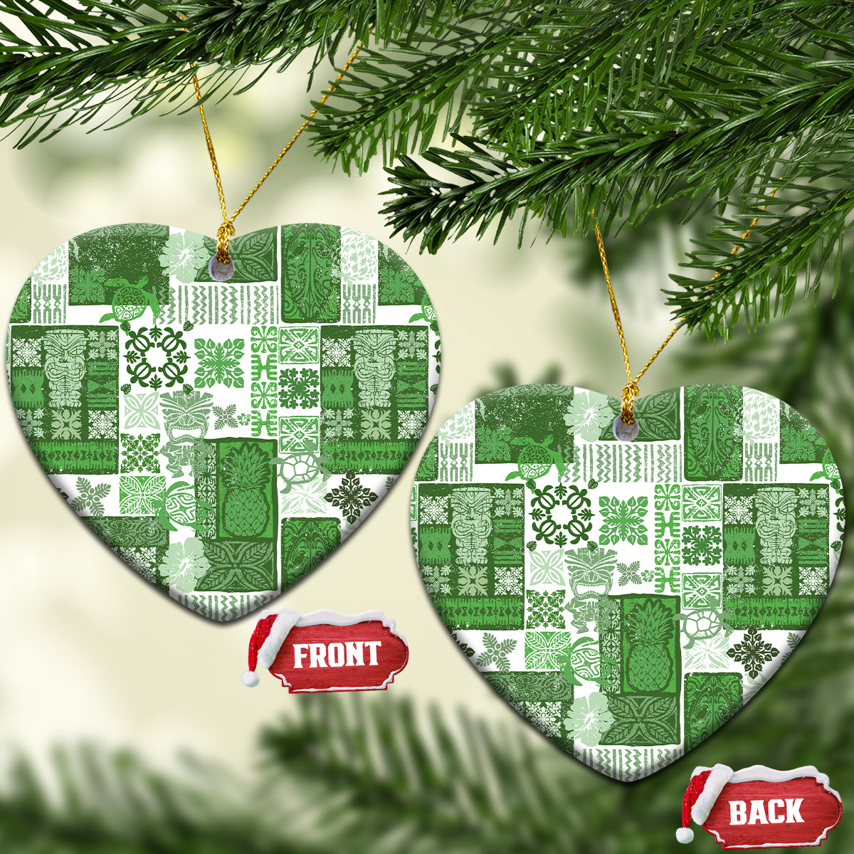 Hawaiian Quilt Ceramic Ornament Tiki Tropical Retro Green Version - Wonder Print Shop