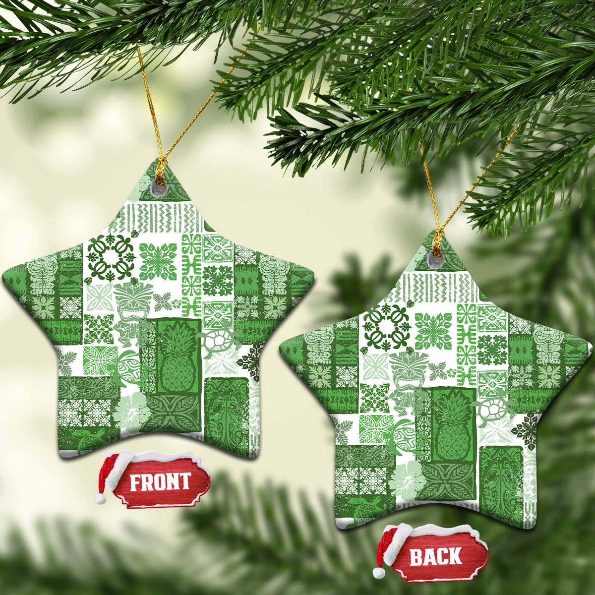 Hawaiian Quilt Ceramic Ornament Tiki Tropical Retro Green Version - Wonder Print Shop