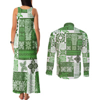 Hawaiian Quilt Couples Matching Tank Maxi Dress and Long Sleeve Button Shirt Tiki Tropical Retro Green Version - Wonder Print Shop