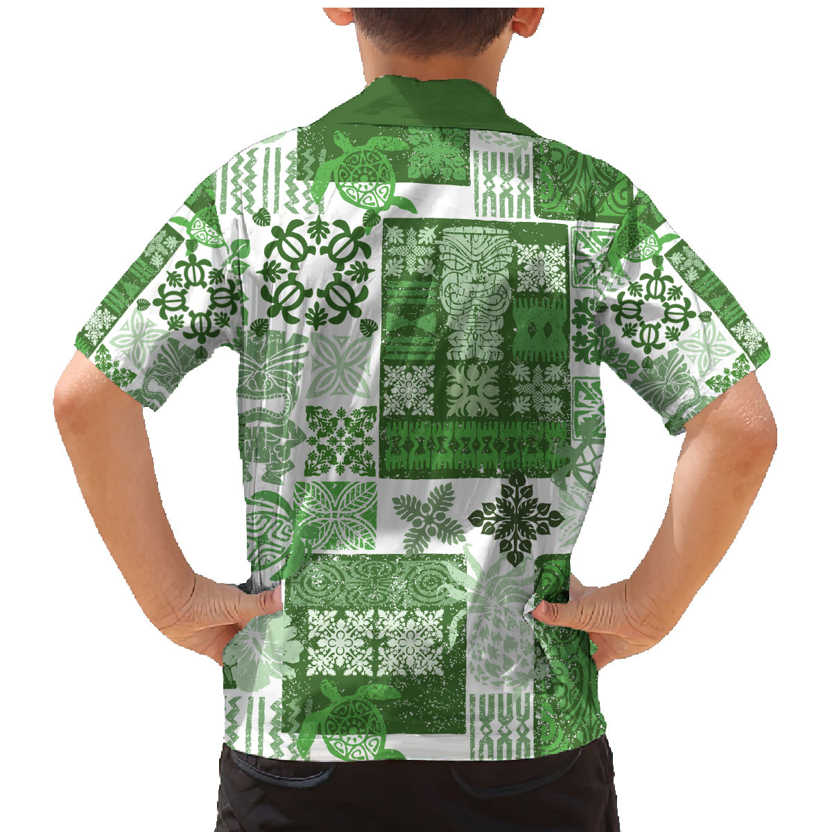 Hawaiian Quilt Family Matching Mermaid Dress and Hawaiian Shirt Tiki Tropical Retro Green Version - Wonder Print Shop