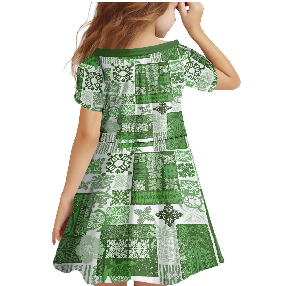 Hawaiian Quilt Family Matching Mermaid Dress and Hawaiian Shirt Tiki Tropical Retro Green Version - Wonder Print Shop