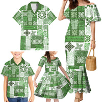 Hawaiian Quilt Family Matching Mermaid Dress and Hawaiian Shirt Tiki Tropical Retro Green Version - Wonder Print Shop