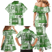 Hawaiian Quilt Family Matching Mermaid Dress and Hawaiian Shirt Tiki Tropical Retro Green Version - Wonder Print Shop