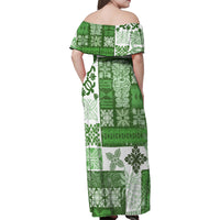 Hawaiian Quilt Family Matching Off Shoulder Maxi Dress and Hawaiian Shirt Tiki Tropical Retro Green Version - Wonder Print Shop