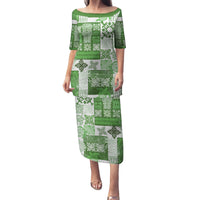 Hawaiian Quilt Family Matching Puletasi Dress and Hawaiian Shirt Tiki Tropical Retro Green Version - Wonder Print Shop