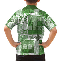 Hawaiian Quilt Family Matching Short Sleeve Bodycon Dress and Hawaiian Shirt Tiki Tropical Retro Green Version - Wonder Print Shop