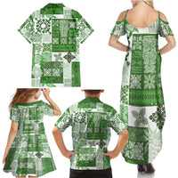 Hawaiian Quilt Family Matching Summer Maxi Dress and Hawaiian Shirt Tiki Tropical Retro Green Version - Wonder Print Shop