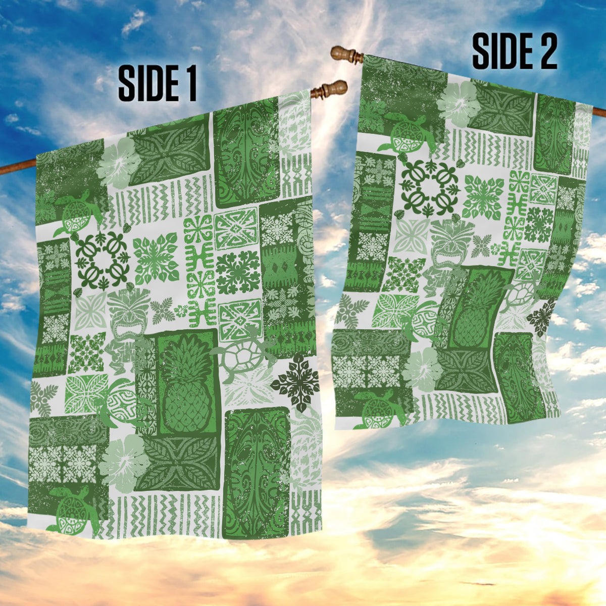 Hawaiian Quilt Garden Flag Tiki Tropical Retro Green Version - Wonder Print Shop