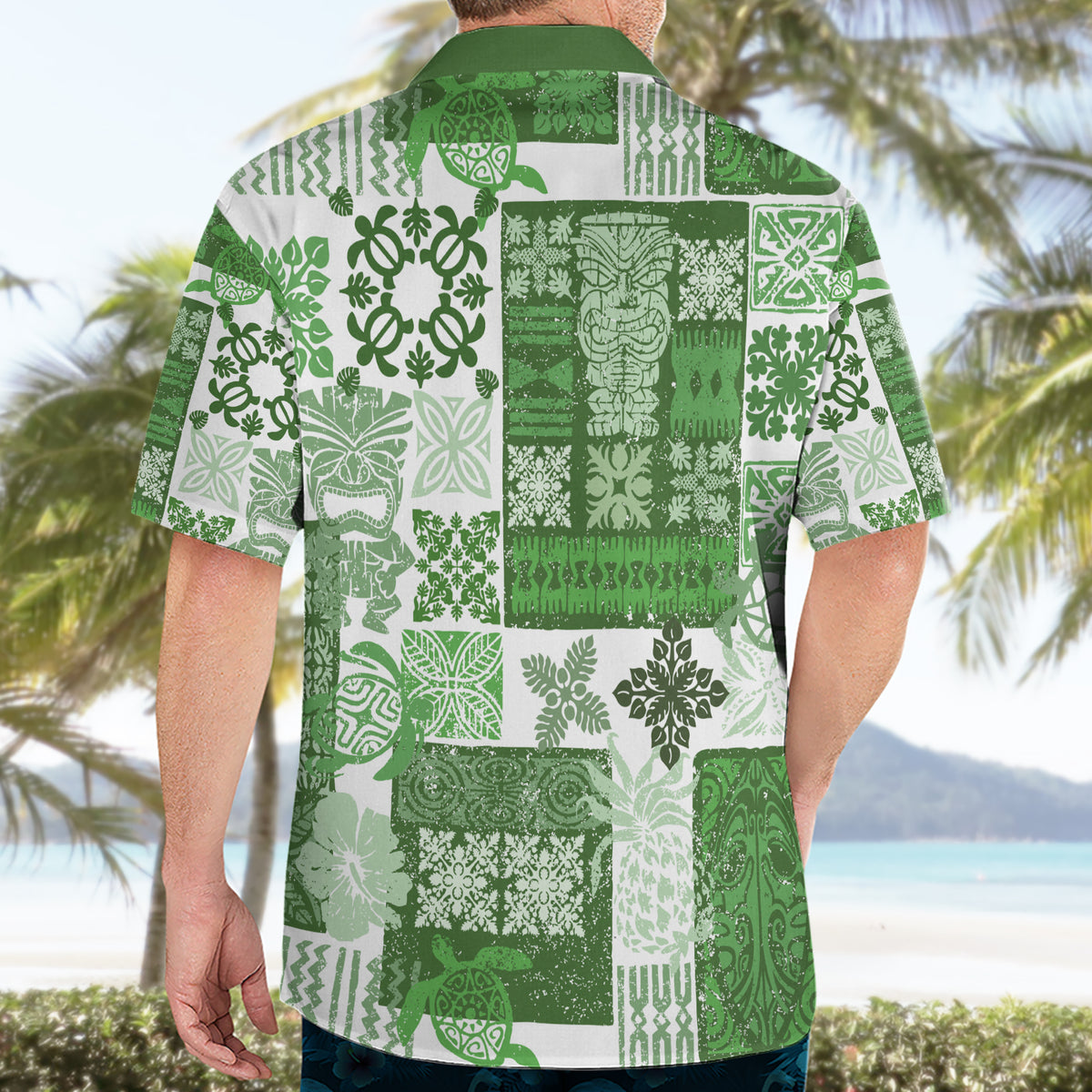 Hawaiian Quilt Hawaiian Shirt Tiki Tropical Retro Green Version - Wonder Print Shop