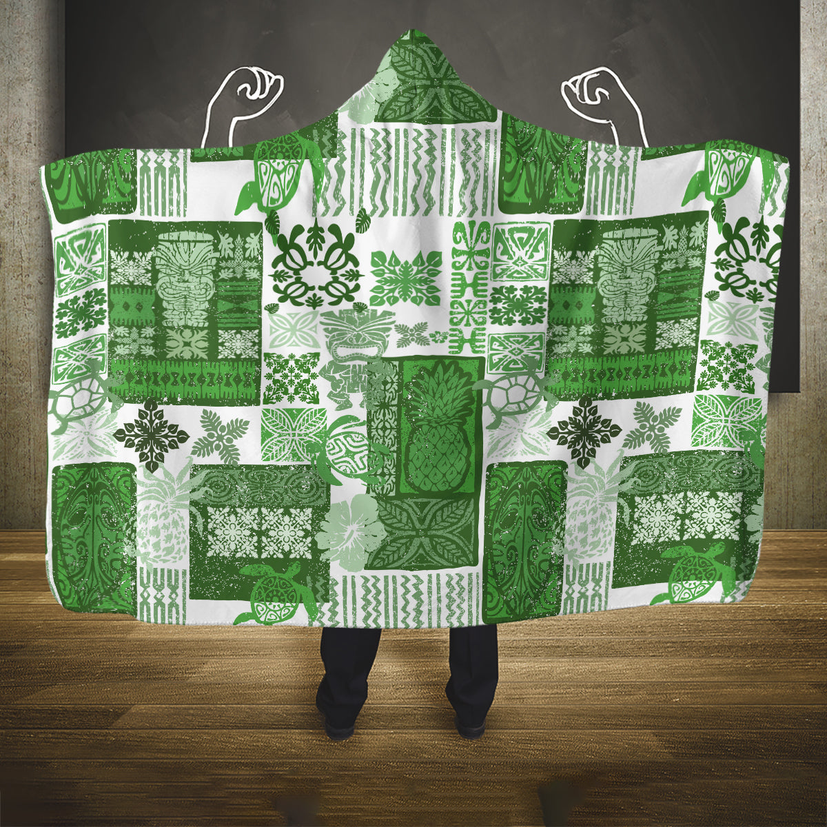 hawaiian-quilt-hooded-blanket-tiki-tropical-retro-green-version