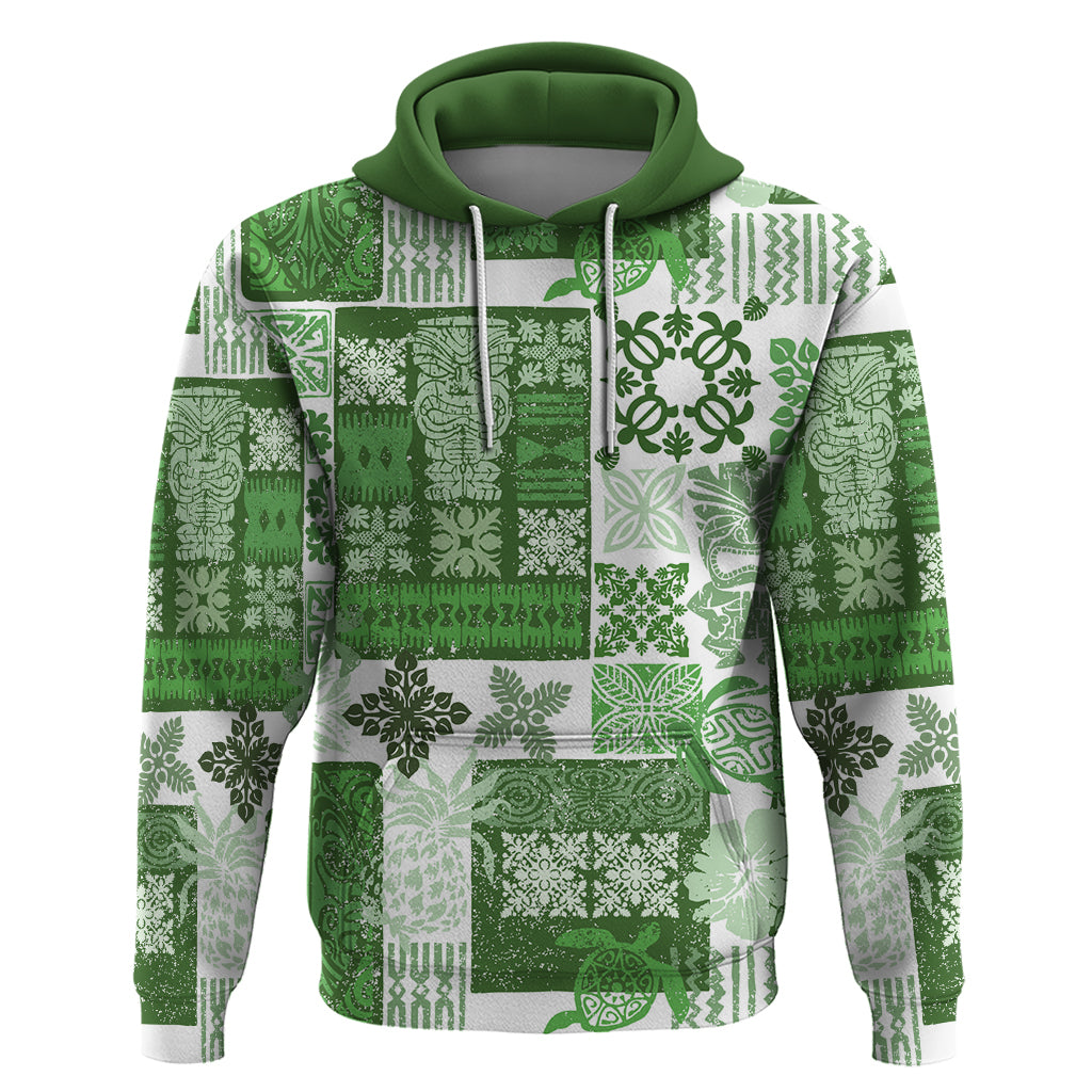 Hawaiian Quilt Hoodie Tiki Tropical Retro Green Version - Wonder Print Shop
