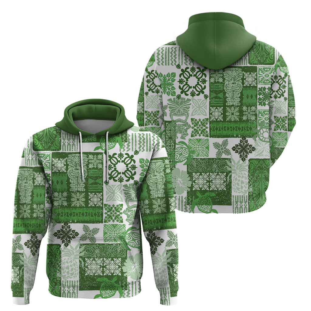 Hawaiian Quilt Hoodie Tiki Tropical Retro Green Version - Wonder Print Shop