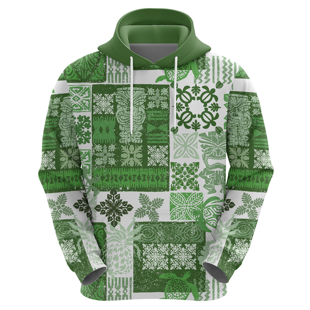 Hawaiian Quilt Hoodie Tiki Tropical Retro Green Version - Wonder Print Shop