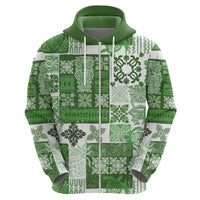 Hawaiian Quilt Hoodie Tiki Tropical Retro Green Version - Wonder Print Shop