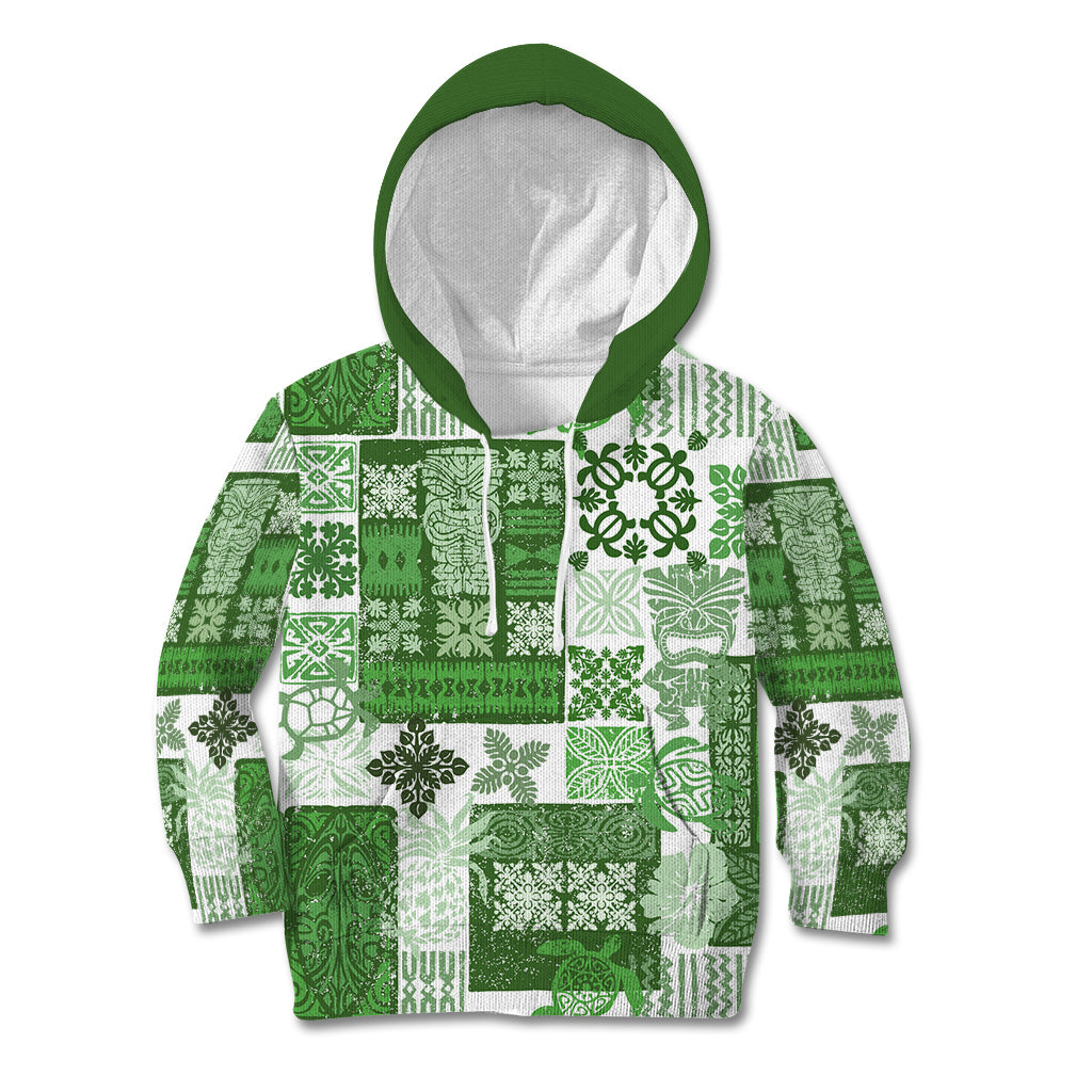 Hawaiian Quilt Kid Hoodie Tiki Tropical Retro Green Version - Wonder Print Shop