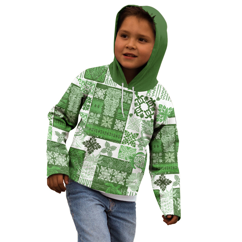 Hawaiian Quilt Kid Hoodie Tiki Tropical Retro Green Version - Wonder Print Shop