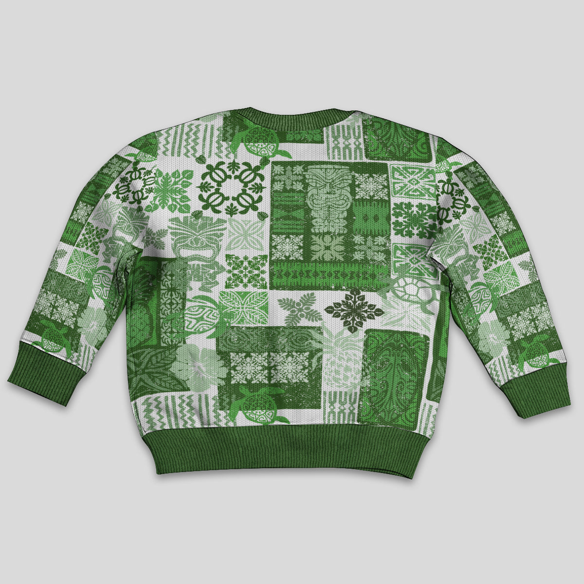 Hawaiian Quilt Kid Ugly Christmas Sweater Tiki Tropical Retro Green Version - Wonder Print Shop