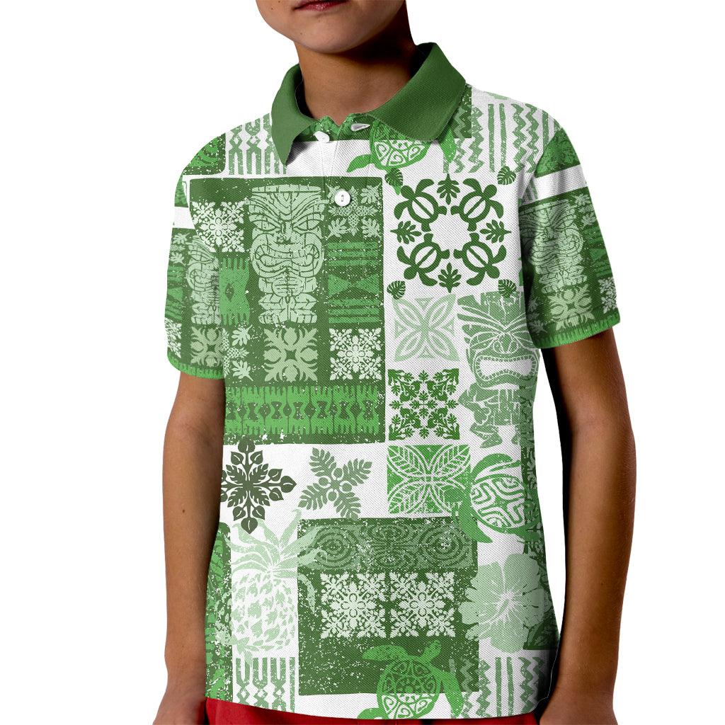 Hawaiian Quilt Kid Polo Shirt Tiki Tropical Retro Green Version - Wonder Print Shop