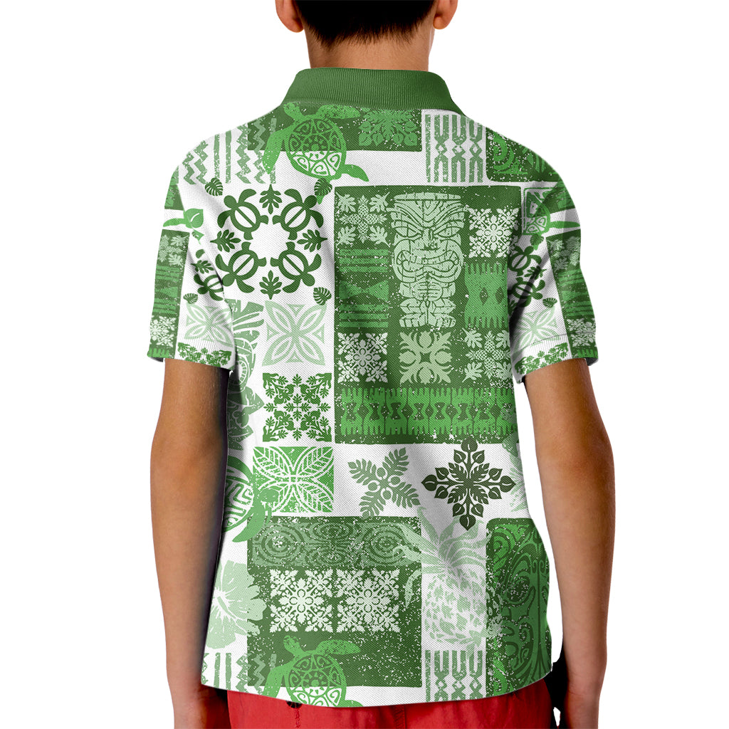 Hawaiian Quilt Kid Polo Shirt Tiki Tropical Retro Green Version - Wonder Print Shop