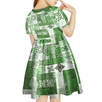 Hawaiian Quilt Kid Short Sleeve Dress Tiki Tropical Retro Green Version - Wonder Print Shop