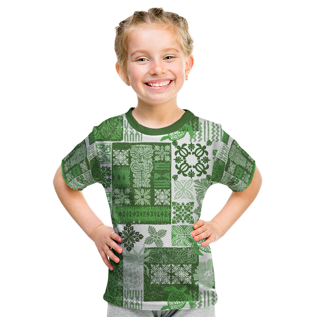 Hawaiian Quilt Kid T Shirt Tiki Tropical Retro Green Version - Wonder Print Shop