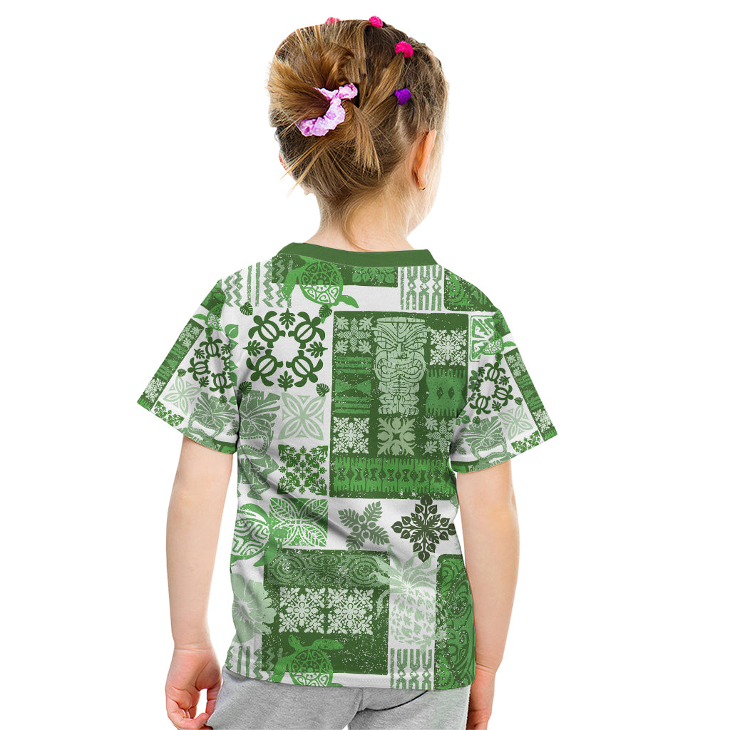Hawaiian Quilt Kid T Shirt Tiki Tropical Retro Green Version - Wonder Print Shop