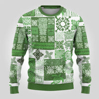 Hawaiian Quilt Ugly Christmas Sweater Tiki Tropical Retro Green Version - Wonder Print Shop