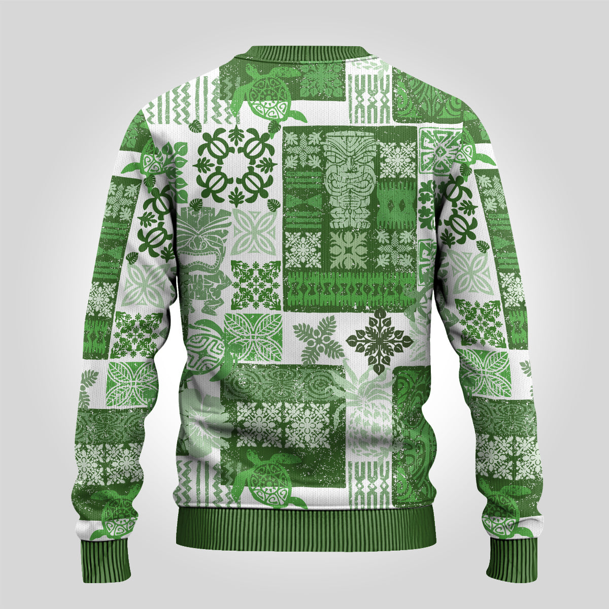 Hawaiian Quilt Ugly Christmas Sweater Tiki Tropical Retro Green Version - Wonder Print Shop