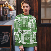Hawaiian Quilt Ugly Christmas Sweater Tiki Tropical Retro Green Version - Wonder Print Shop