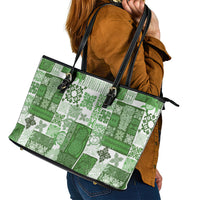 Hawaiian Quilt Leather Tote Bag Tiki Tropical Retro Green Version - Wonder Print Shop
