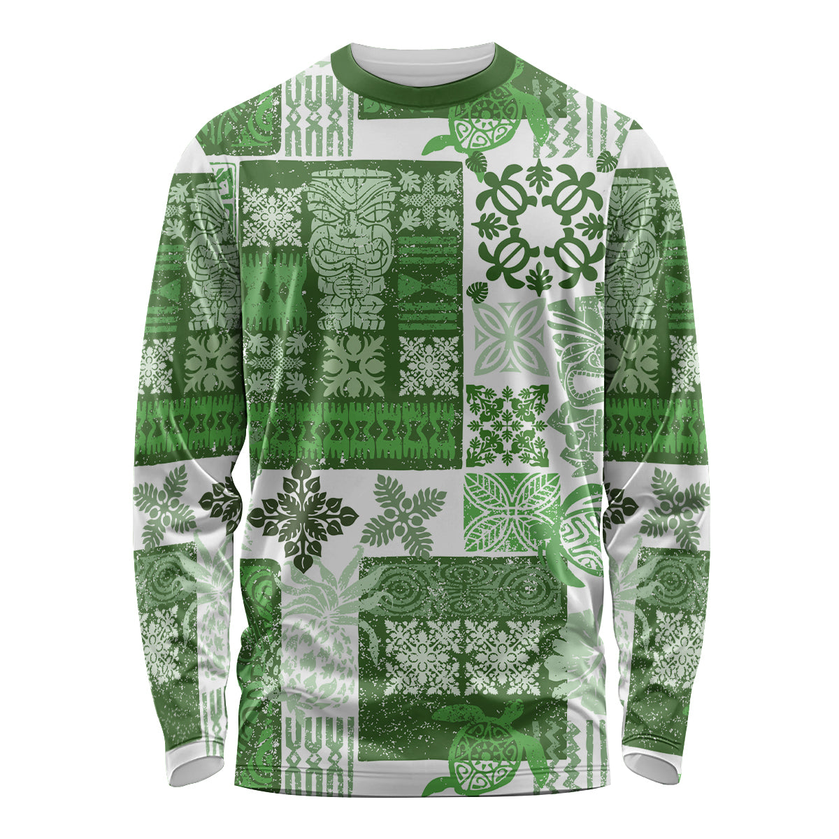 Hawaiian Quilt Long Sleeve Shirt Tiki Tropical Retro Green Version - Wonder Print Shop