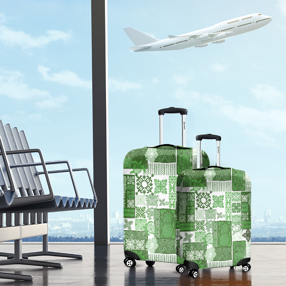 Hawaiian Quilt Luggage Cover Tiki Tropical Retro Green Version - Wonder Print Shop