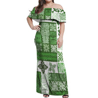Hawaiian Quilt Off Shoulder Maxi Dress Tiki Tropical Retro Green Version - Wonder Print Shop