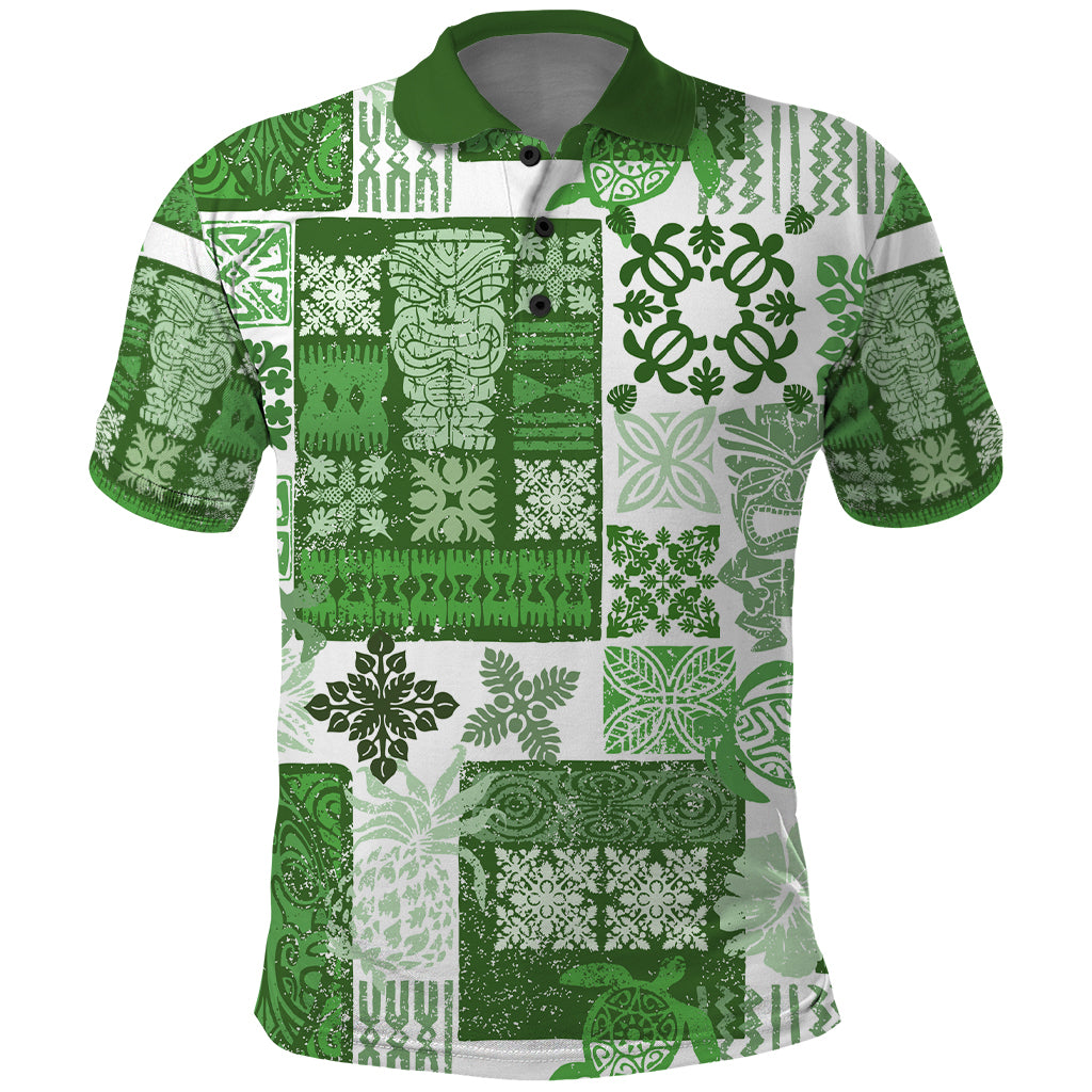 Hawaiian Quilt Polo Shirt Tiki Tropical Retro Green Version - Wonder Print Shop