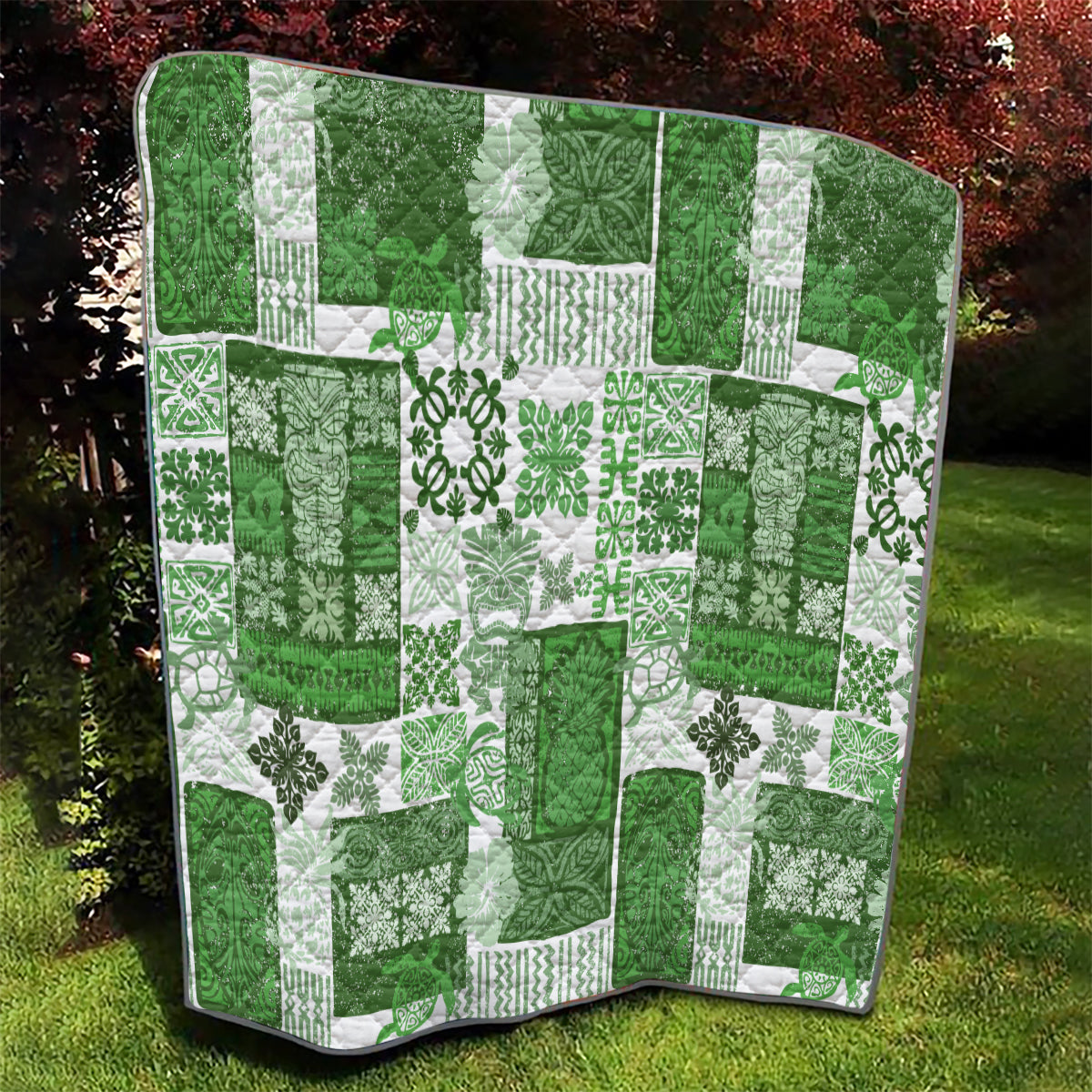 Hawaiian Quilt Quilt Tiki Tropical Retro Green Version - Wonder Print Shop