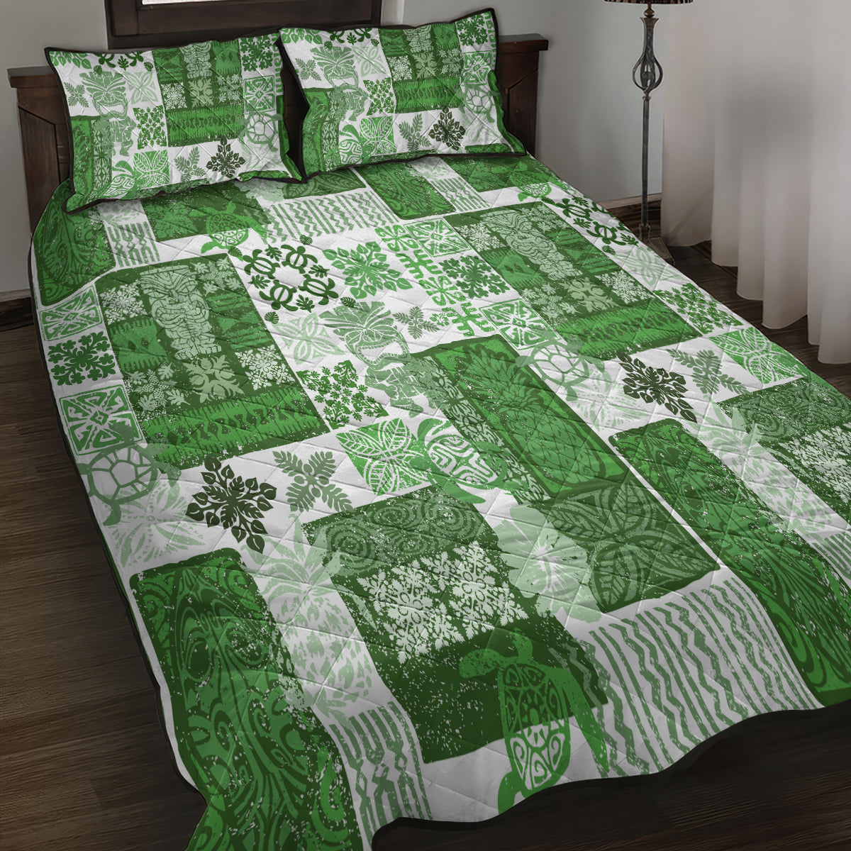 Hawaiian Quilt Quilt Bed Set Tiki Tropical Retro Green Version - Wonder Print Shop