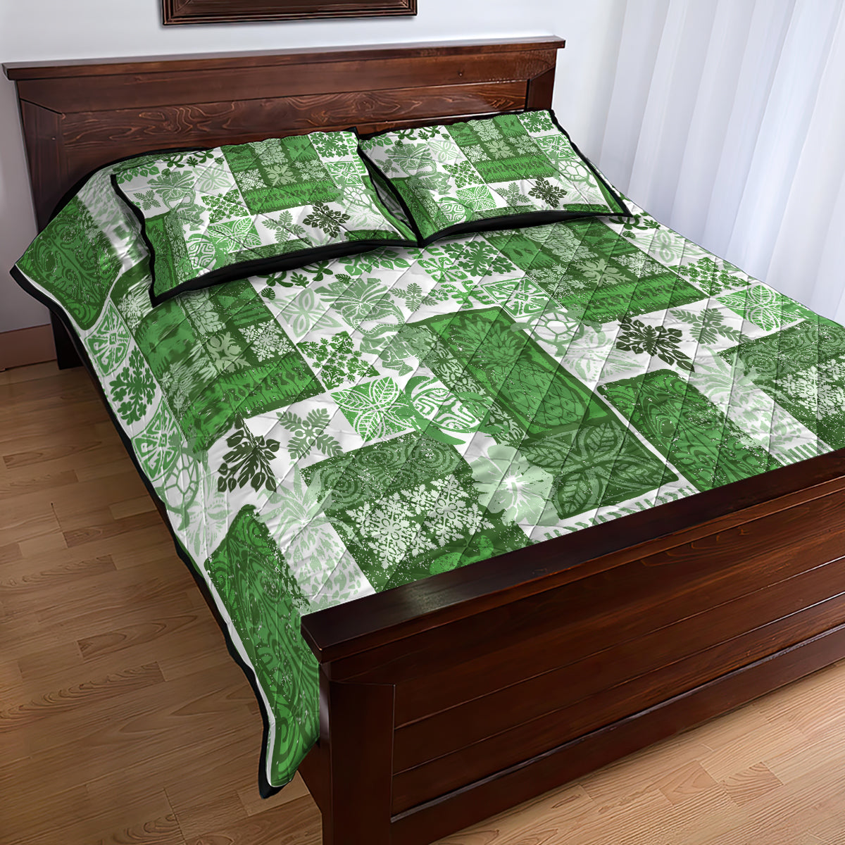 Hawaiian Quilt Quilt Bed Set Tiki Tropical Retro Green Version - Wonder Print Shop