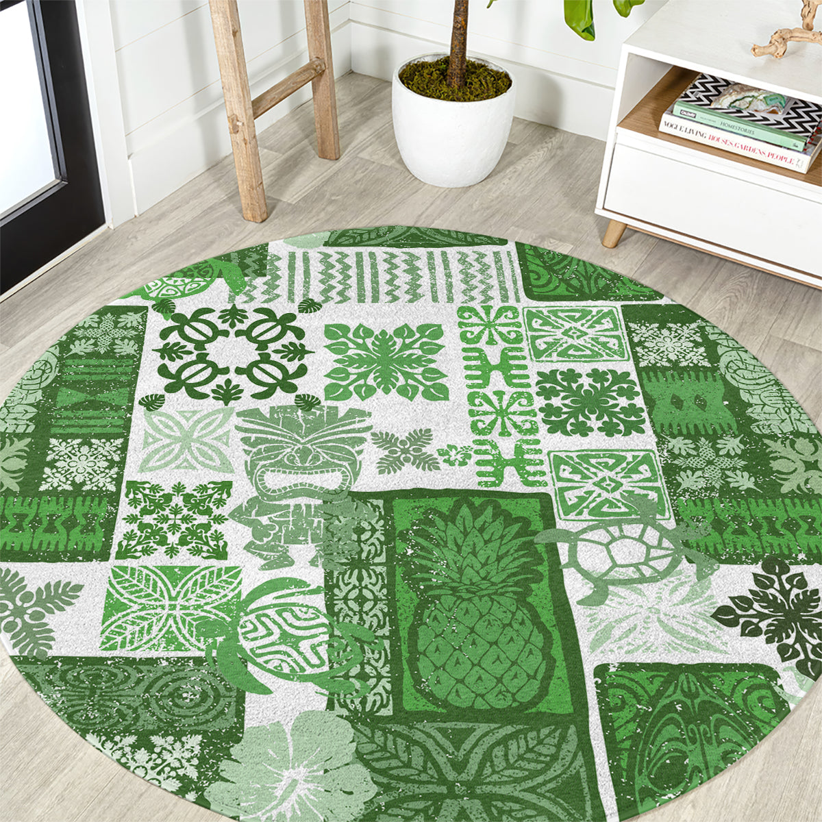 hawaiian-quilt-round-carpet-tiki-tropical-retro-green-version