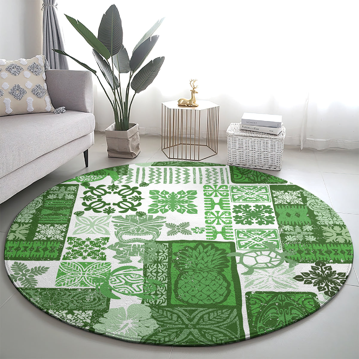 hawaiian-quilt-round-carpet-tiki-tropical-retro-green-version