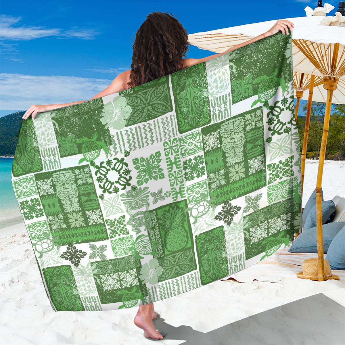 Hawaiian Quilt Sarong Tiki Tropical Retro Green Version - Wonder Print Shop