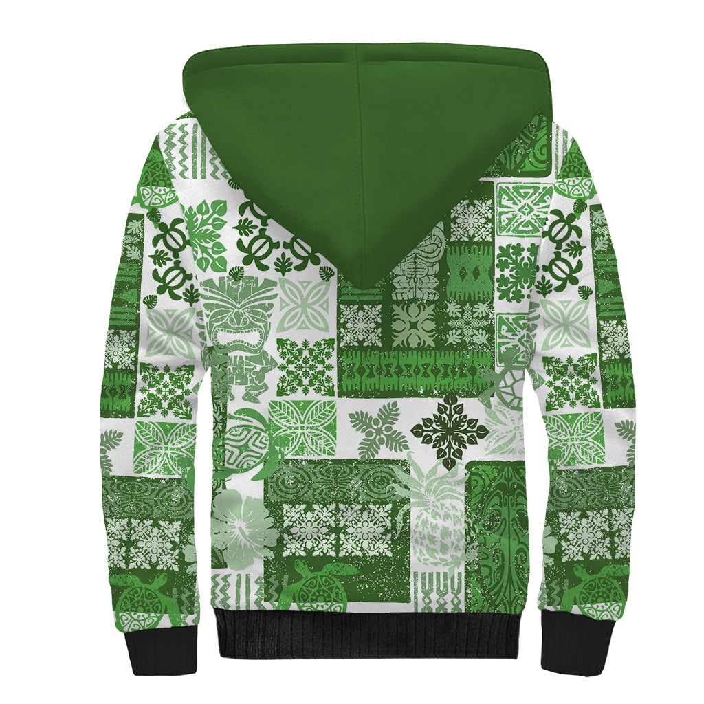 Hawaiian Quilt Sherpa Hoodie Tiki Tropical Retro Green Version - Wonder Print Shop