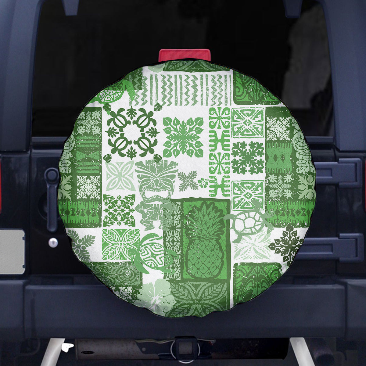 Hawaiian Quilt Spare Tire Cover Tiki Tropical Retro Green Version - Wonder Print Shop