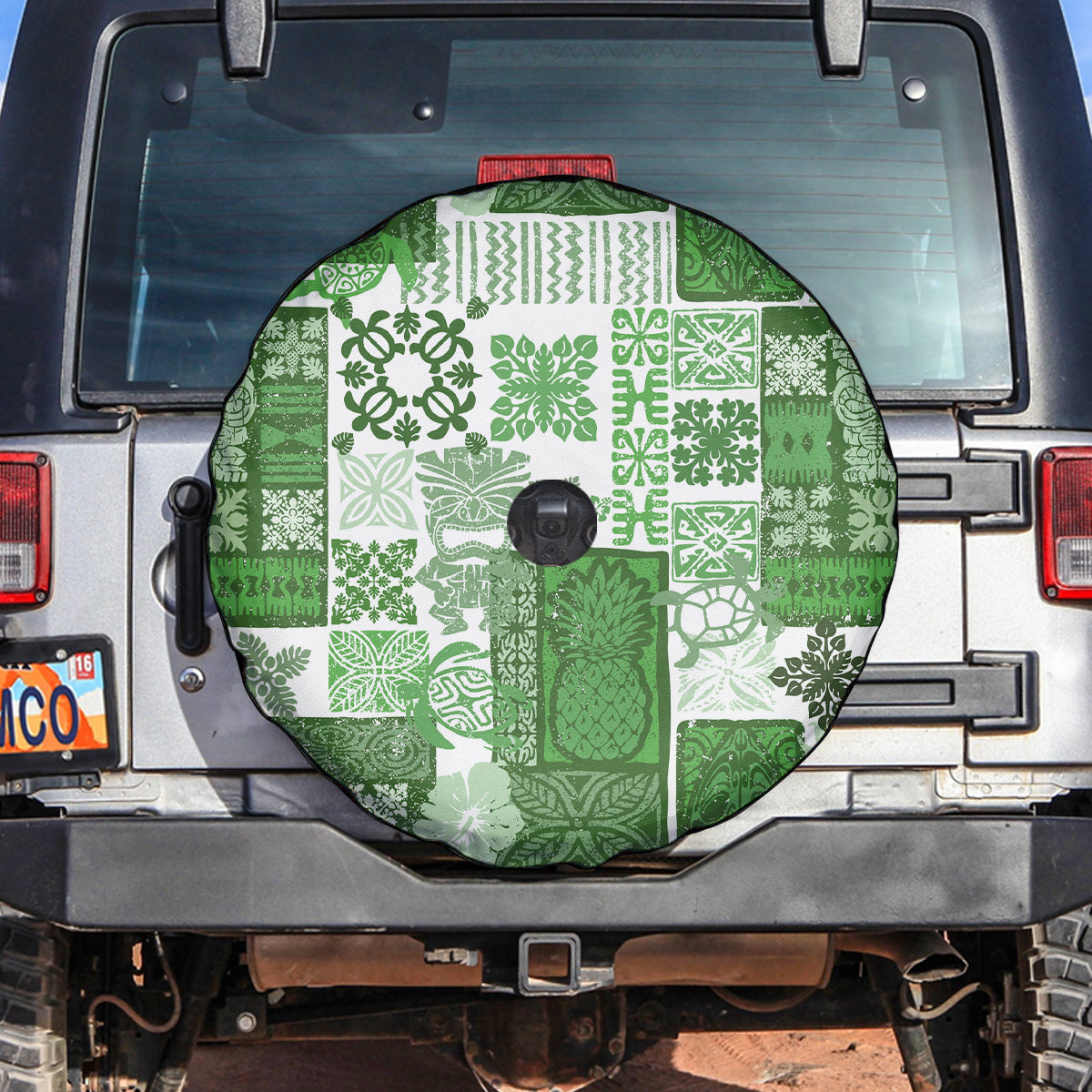 Hawaiian Quilt Spare Tire Cover Tiki Tropical Retro Green Version - Wonder Print Shop