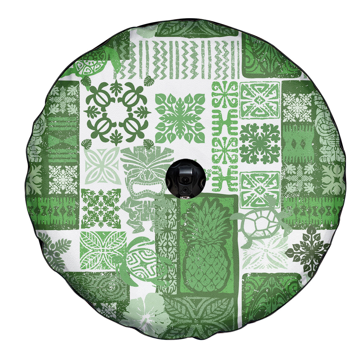 Hawaiian Quilt Spare Tire Cover Tiki Tropical Retro Green Version - Wonder Print Shop
