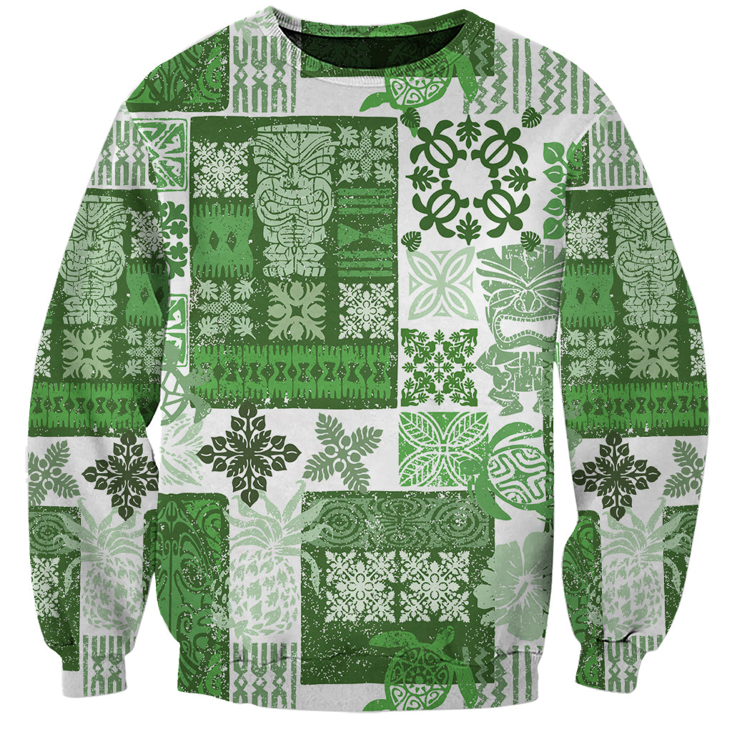 Hawaiian Quilt Sweatshirt Tiki Tropical Retro Green Version - Wonder Print Shop