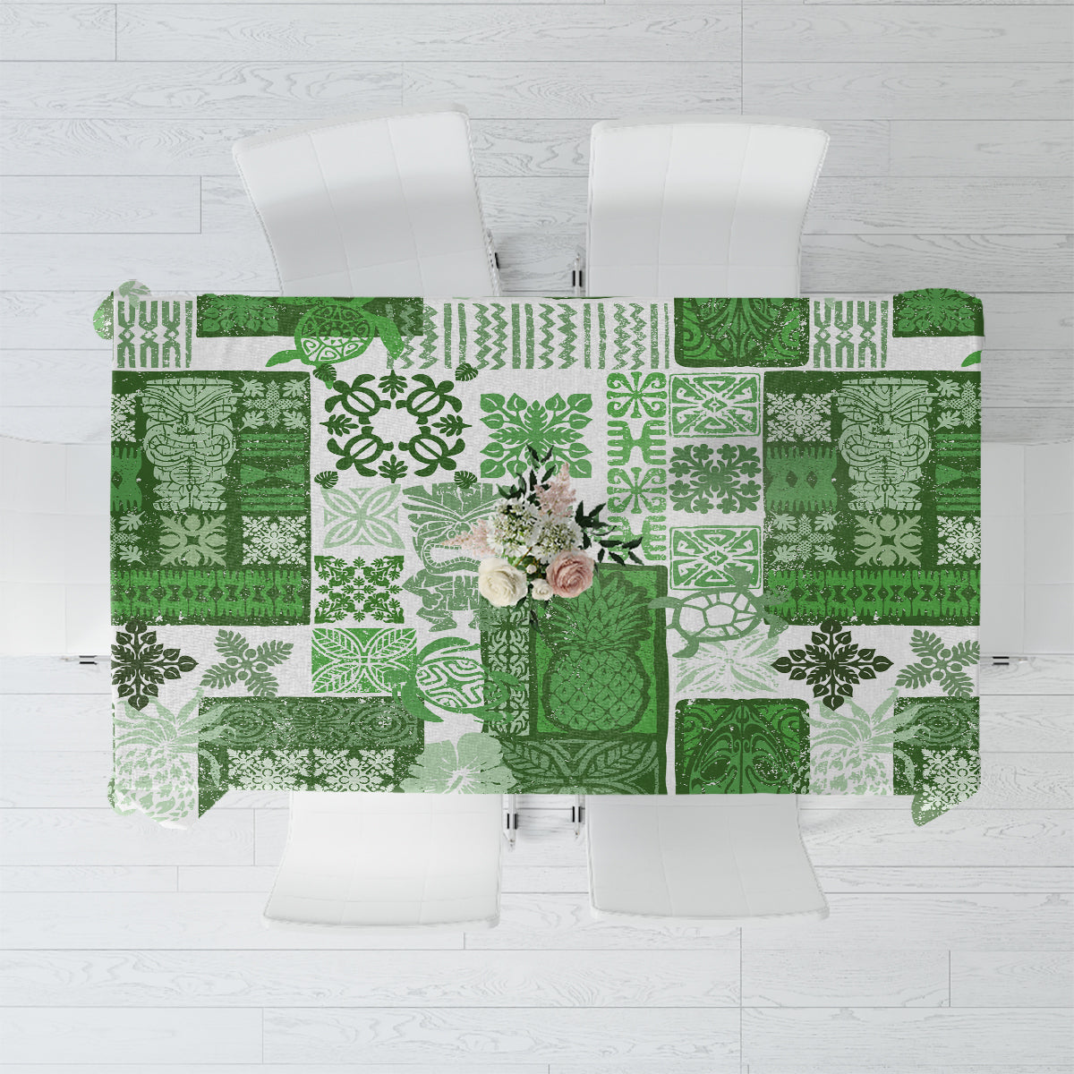 Hawaiian Quilt Tablecloth Tiki Tropical Retro Green Version - Wonder Print Shop