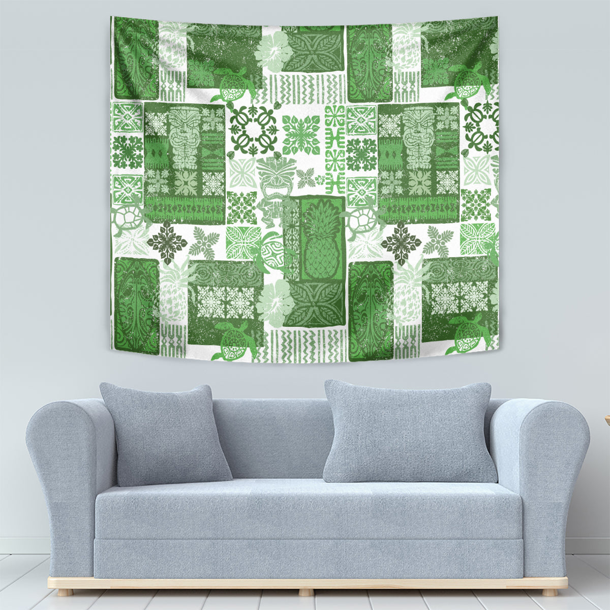 Hawaiian Quilt Tapestry Tiki Tropical Retro Green Version - Wonder Print Shop