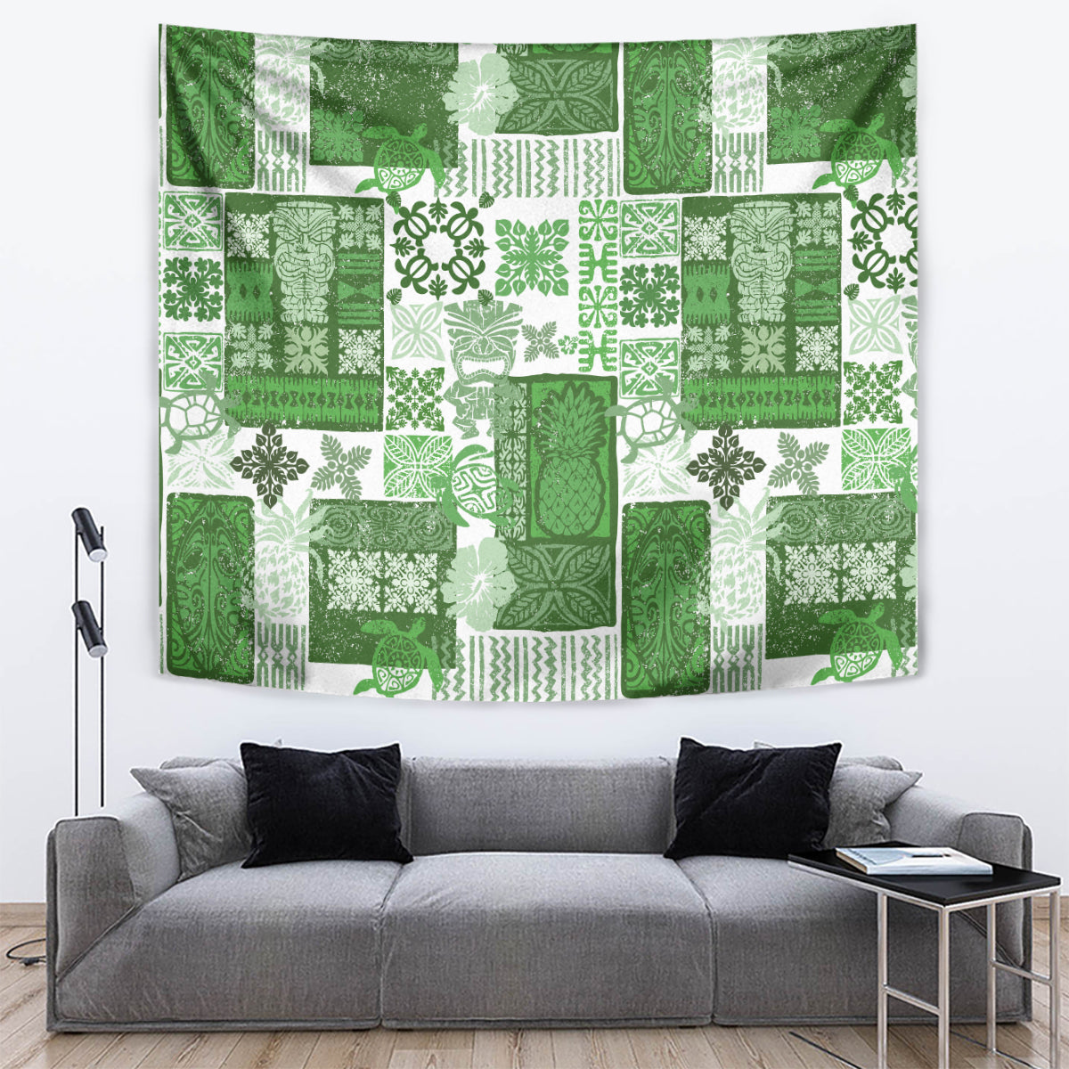 Hawaiian Quilt Tapestry Tiki Tropical Retro Green Version - Wonder Print Shop